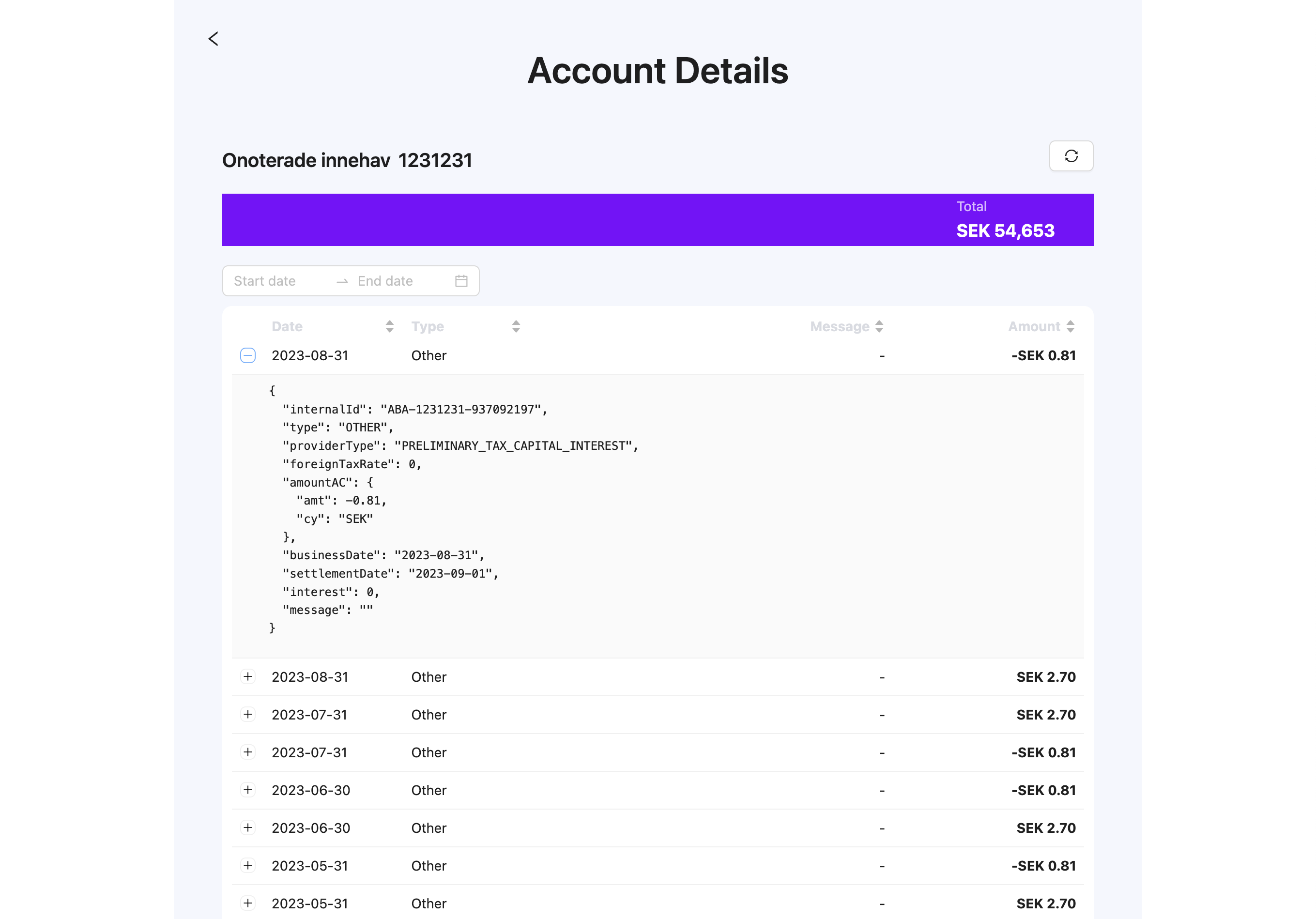 Bank Account Preview